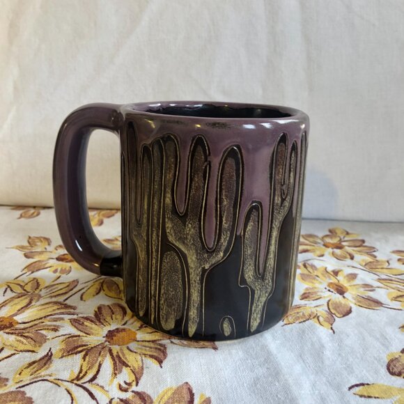 Mara Pottery Heavy Stoneware Mug Purple Cacti Cactus Desert Coffee Mug - Picture 3 of 6